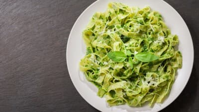 Plate of pasta with pesto